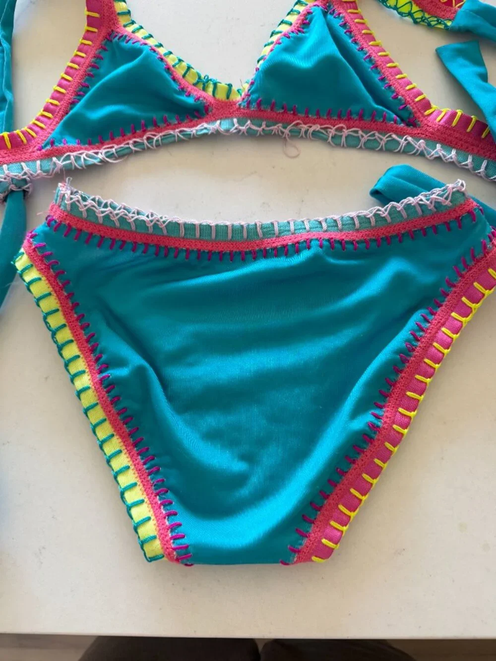 PQ SWIM Kids Turquoise Rainbow Embroidered Bikini SIZE 10